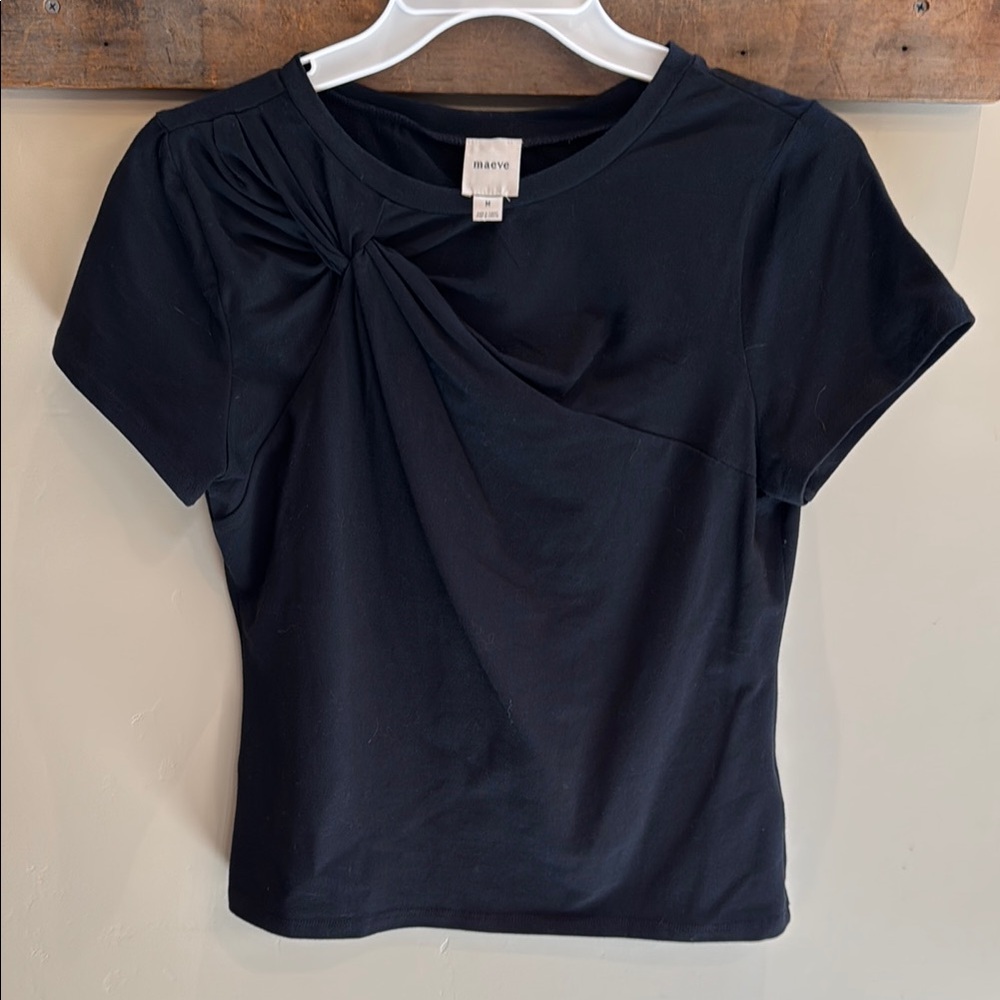 Black Asymmetrical Ruched Tee